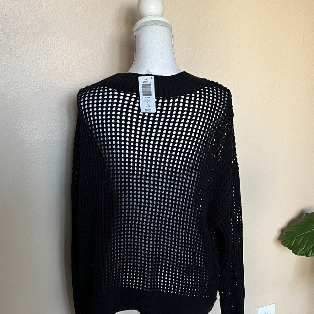 Torrid Open-Knit Black Button-Front Cardigan - Picture 3 of 4